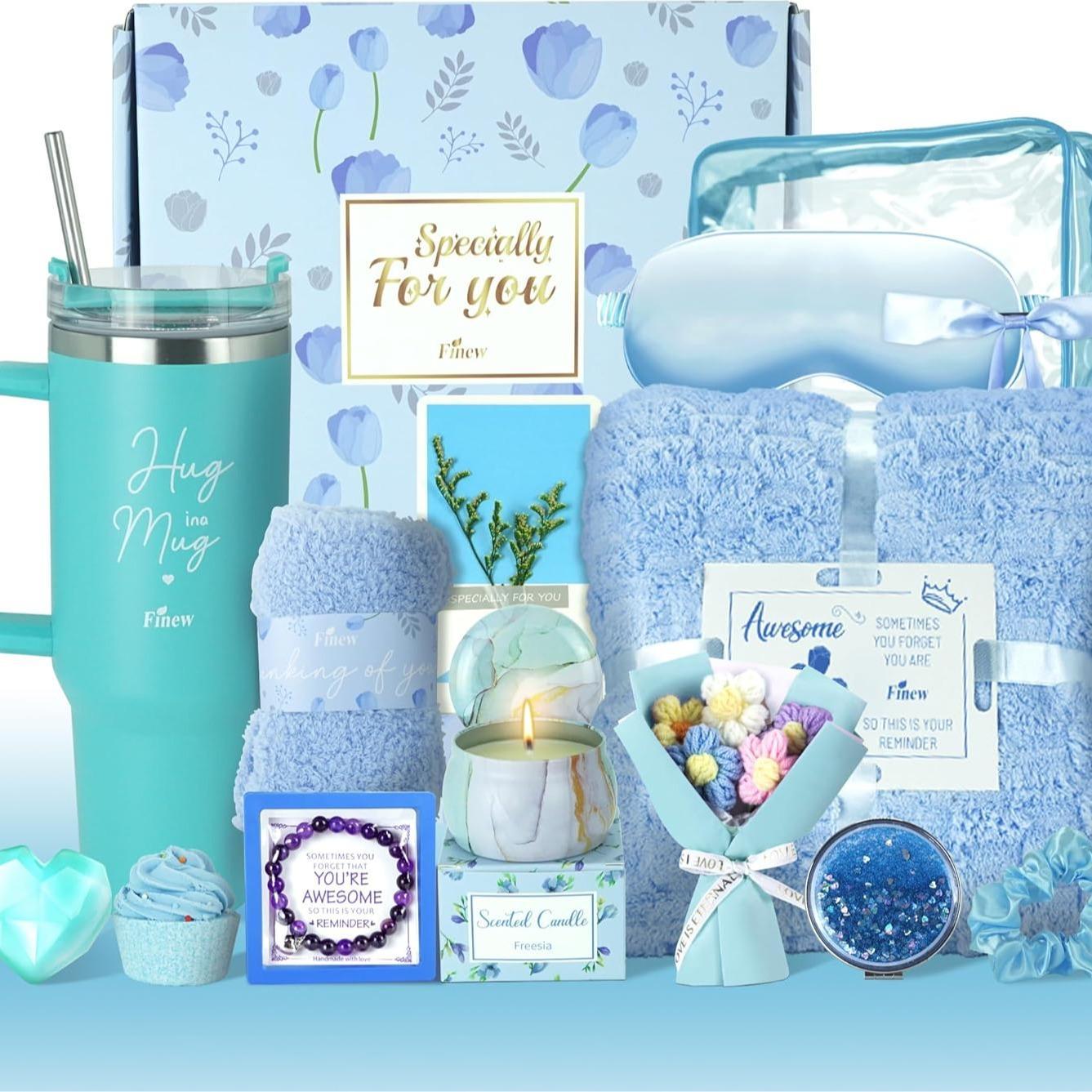 15PCS Care Package with Luxury Flannel Blanket and 40 oz Tumbler, 15PCS Birthday Gifts for Women, Relaxing Spa Gifts Baskets for Her,  Valentines, Mothers Day, Christmas Women's Gift for Mom, Wife, Friends