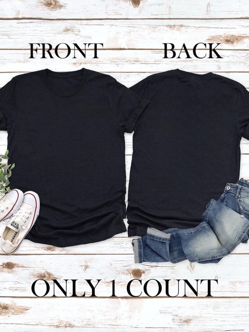 Women's Skull & Letter Graphic Round Neck Tee, Casual Fashion Drop Shoulder Half Sleeve T-Shirt for Daily Wear, Ladies Clothes for All Seasons