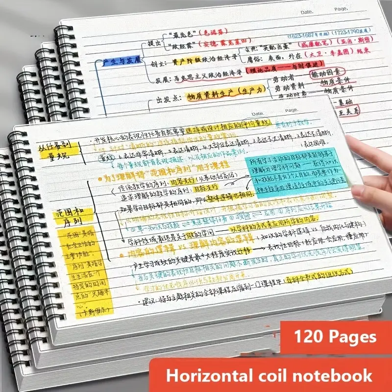 B5 Ruled Notebook Journal, Spiral-Bound with Thick Transparent PP Cover, Side-Opening, Tear-Off Pages, 60 Sheets (120 Pages) per Book, Ideal for Office, Study Note-Taking