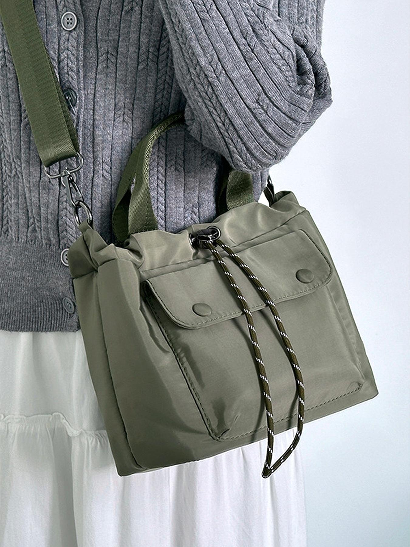 Casual drawstring bucket bag, versatile lightweight handbag, Casual Messenger Bags, textured shoulder crossbody bag, solid color shoulder commuter bag, suitable for daily commuting, Adjustable Shoulder Bag, Cross Body Bags
