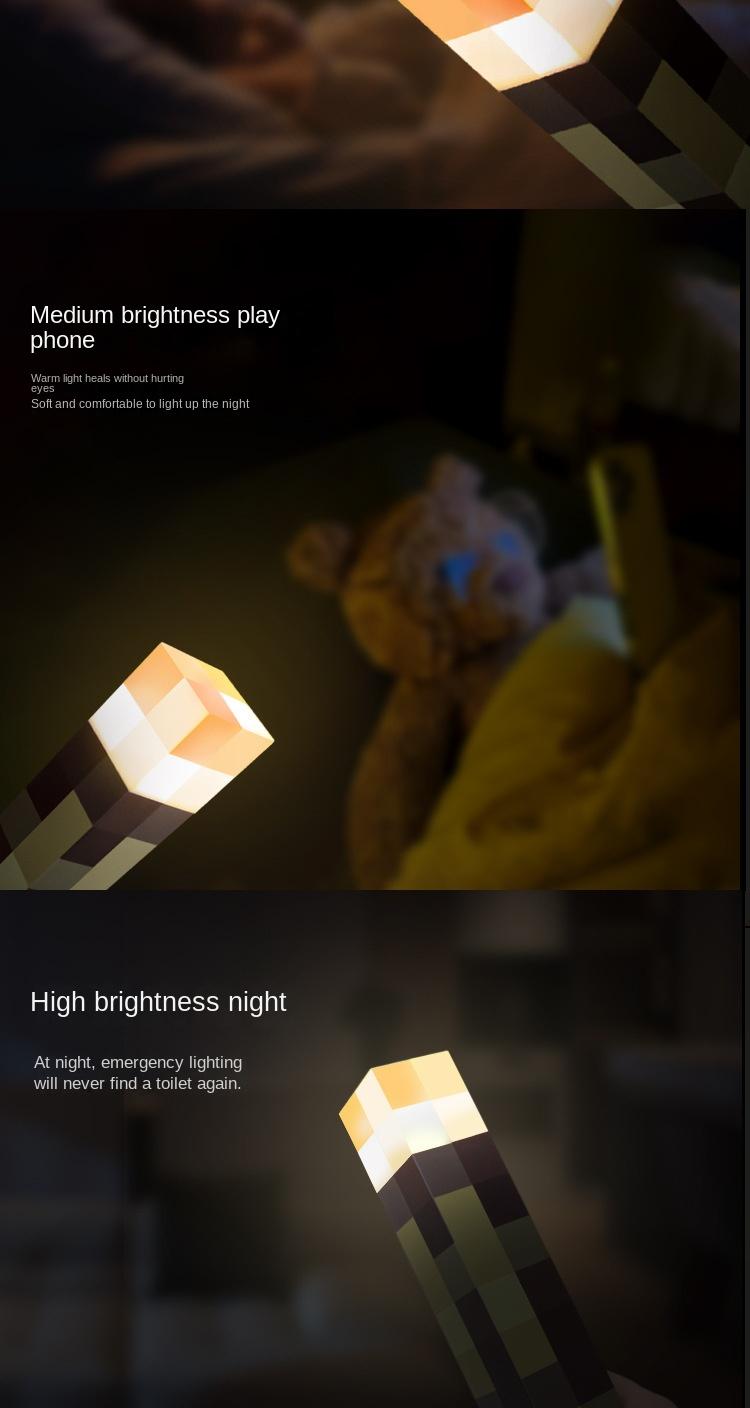 Upgraded Light-up Wall Torch - Pixel Brownstone Torch Lamp - USB Pluggable Night Lamp - Hand Held or Wall Mount Lighting Torch