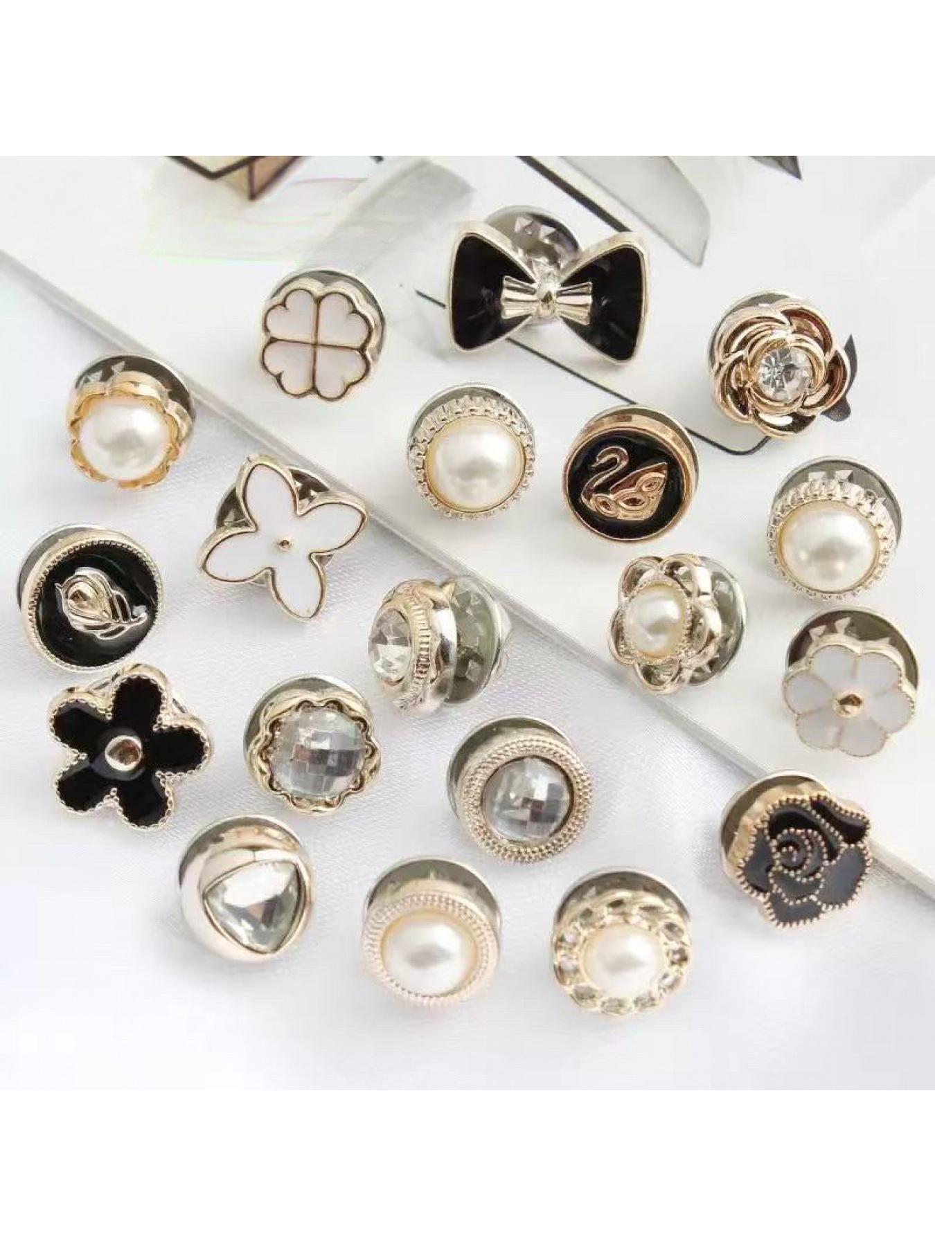 20 Counts Brooch Buttons for Women, Mini Instant Buttons Pins, Assorted Brooch Pins, Pearl Rhinestones Shirt Lapel Brooch Pins, Cover Up Buttons Pins for Clothes Coat Dress Jeans Hat Bags Decor