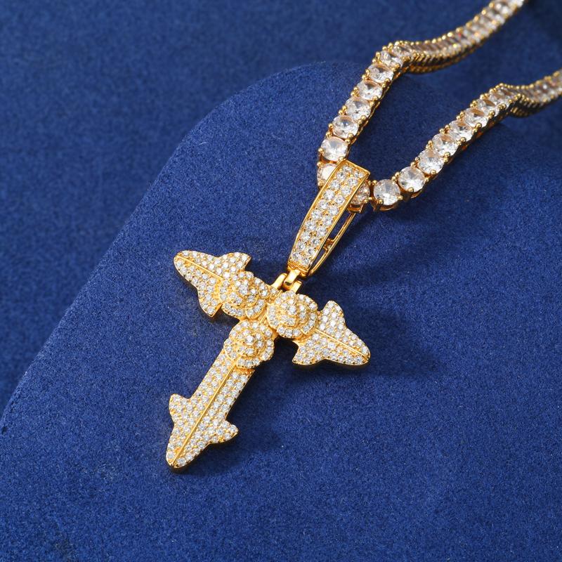 【#P687】Three Rose Cross Pendant UCCIYO S925 Sterling Silver Synthetic Moissanite Pendant Necklace for Women Men Hip Hop Jewelry Gift