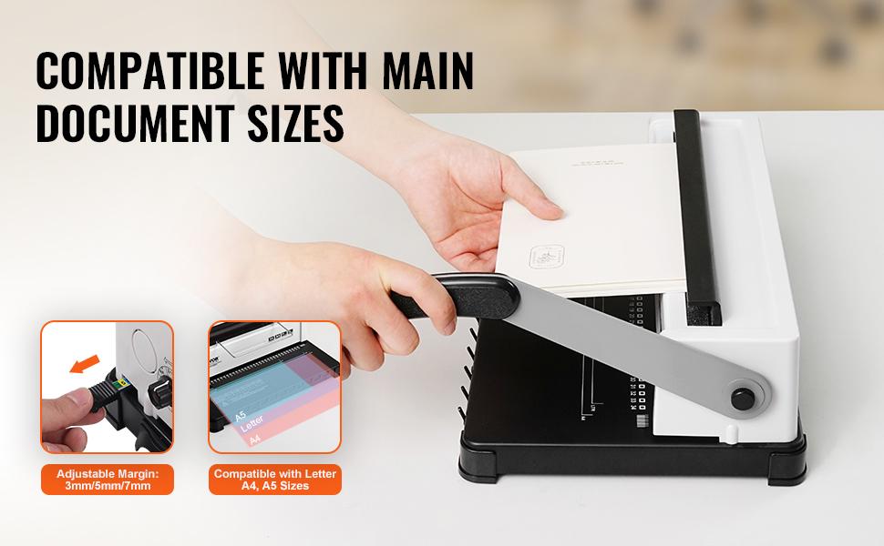VEVOR Manual Press Coil Spiral Binding Machine, 34-Holes Handle Lever Press Binder with Adjustable Margins, 120-Sheet Capacity, 3/16"-9/16" Coil Spines for Letter/A4/A5 Sizes