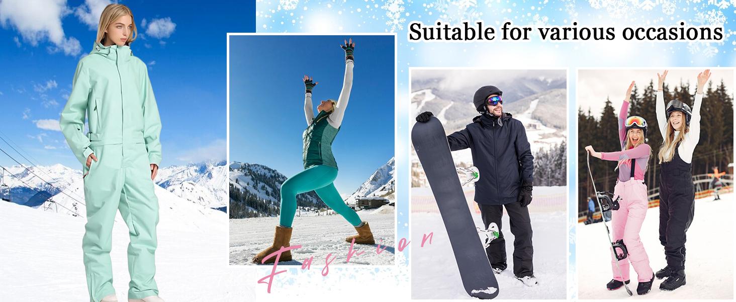 YEEFINE Women and Men's Ski Suits One Piece Jumpsuit Winter Outdoor Waterproof Warm Snowsuits