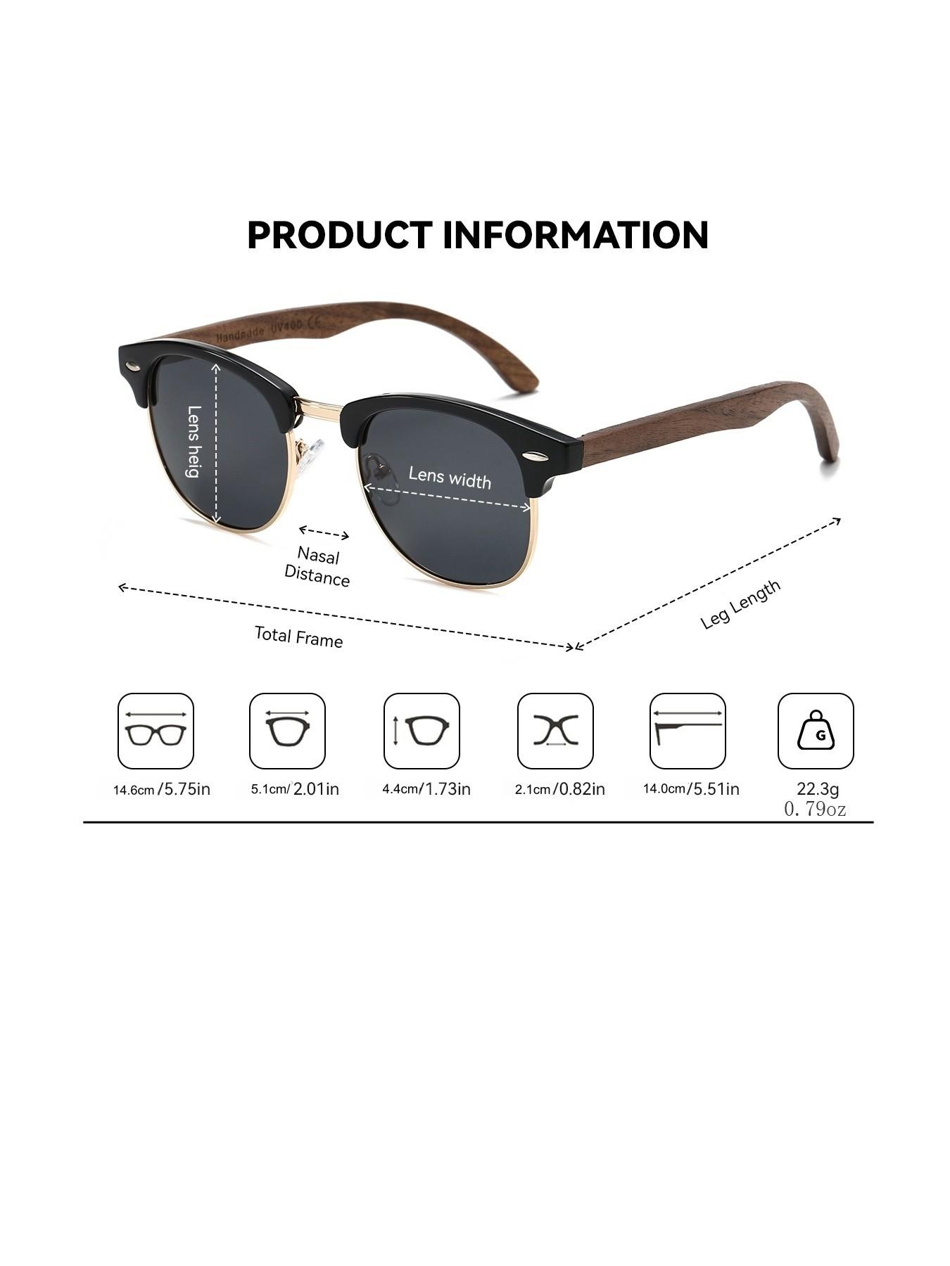 BACURY Retro Sunglasses, Polarizing Film, Men'S And Women'S Oval Half Frame, Fashionable Accessories, Daily Uv Protection, Glare Reduction, Wind And Dust Prevention, Glare Reduction