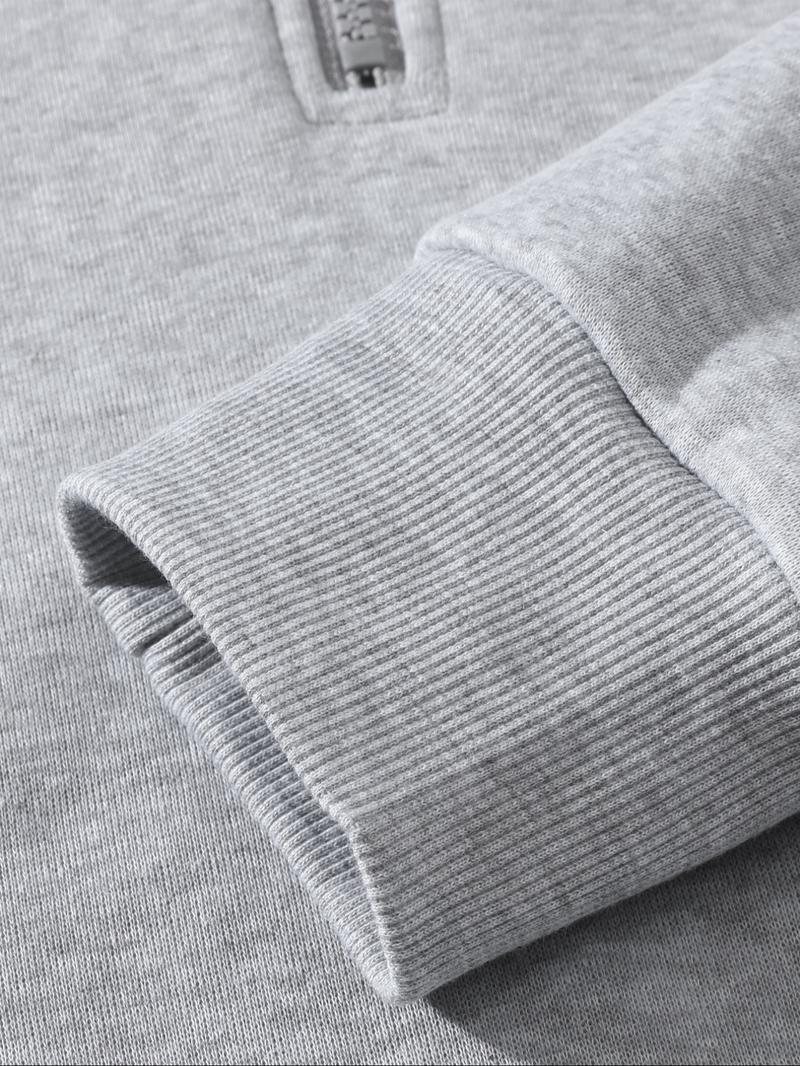 Men's Plain Two-piece Sweatsuit Set, Basic Regular Fit Casual Drop Shoulder Half Zip Hoodie & Pocket Drawstring Sweatpants, Men's Clothing