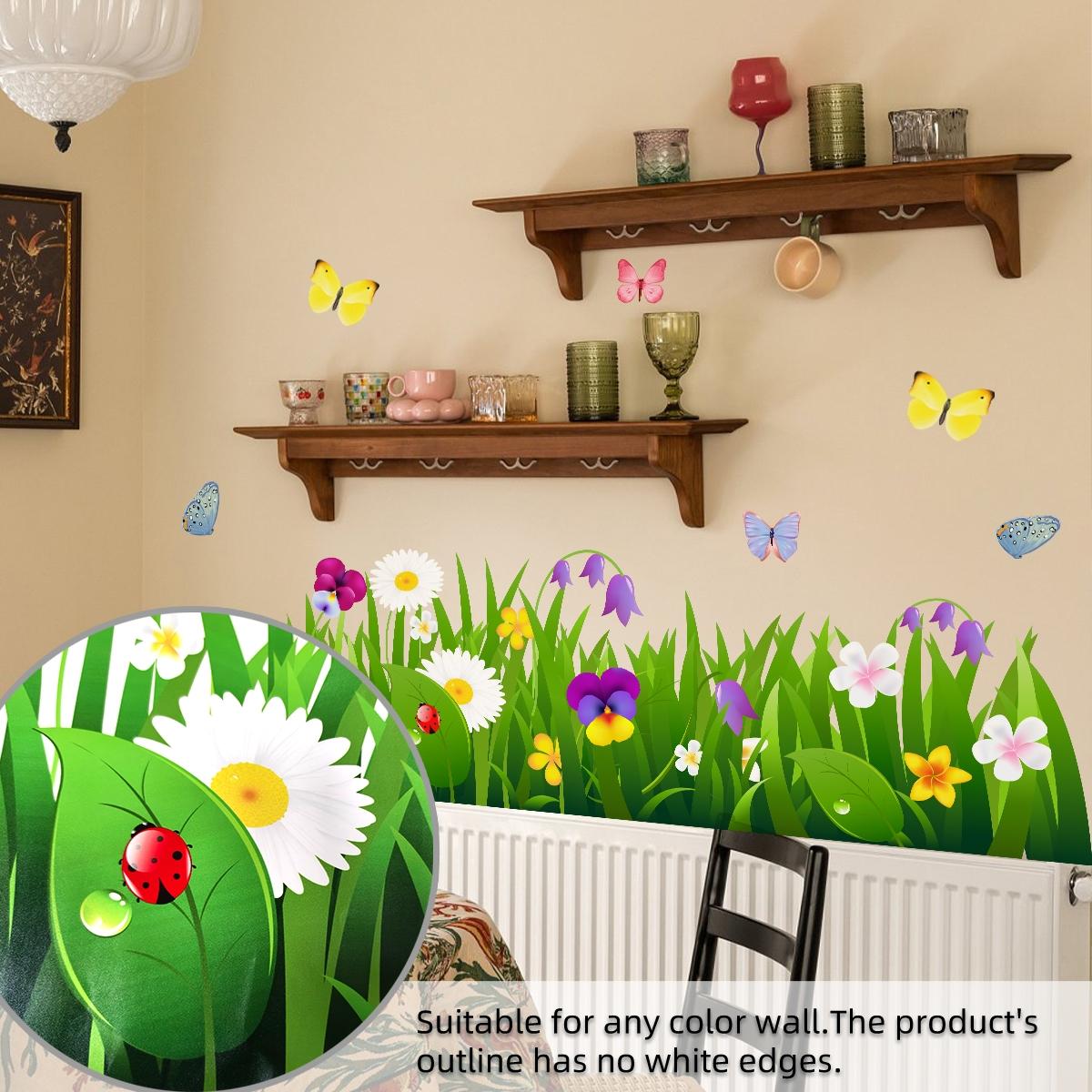 A hand-painted plant, grass, flower, and butterfly baseboard wall sticker for home decoration and beautification, self-adhesive B12011-YX