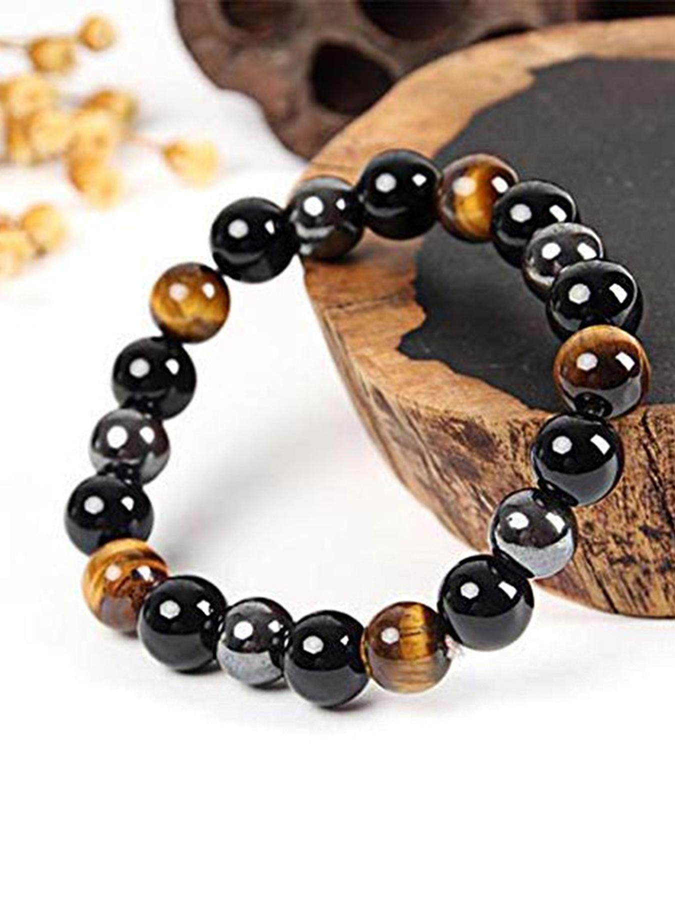 Triple Protection Bracelet, Unisex Gemstone Healing Crystal Bracelet, Fashionable Jewelry for Women & Men, Ideal Gift for Friends