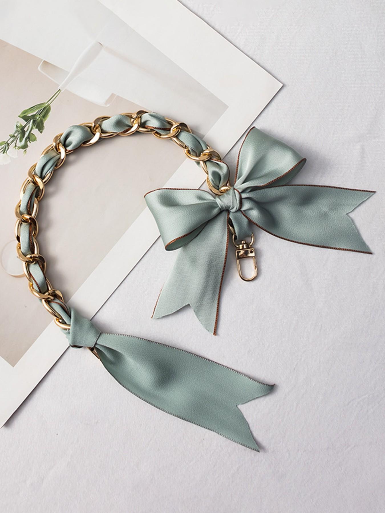 Luxury Satin Bow Bag Chain Strap, Gold Tone Chain Handbag Extender, Aesthetic Coquette Bag Charm, Perfect Birthday Christmas Valentine's Day Gift for Women Girls, Trendy Shoulder Strap for Tote Backpack