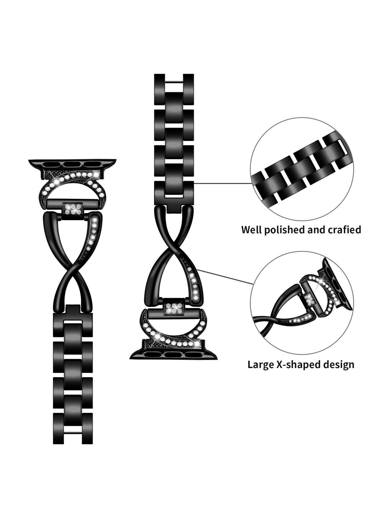 Diamond-encrusted metal watch strap compatible with Apple Watch, suitable for Apple Watch Series 1 to 11 smartwatches