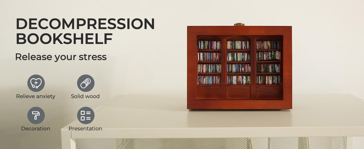 Anxiety Bookshelf | Miniature Book Matchbox Display Cabinet, Wooden Creative Ornaments, Stress-Relieving Gifts for Family and Friends