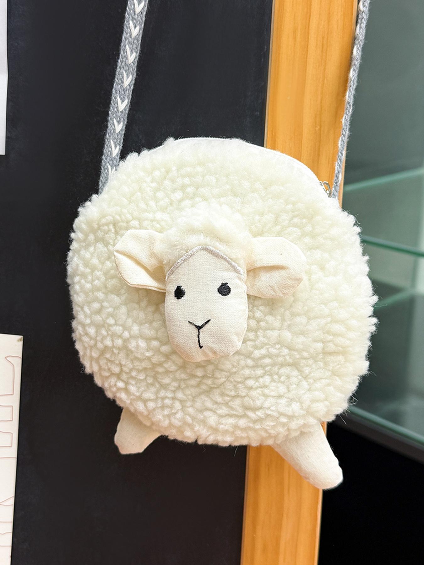Cute Plush Mini Shoulder Bag, Sheep Head Design, Zippered Pouch for Lipstick, Earphones, Coins, Perfect Gift for Girls, Students, Office Use