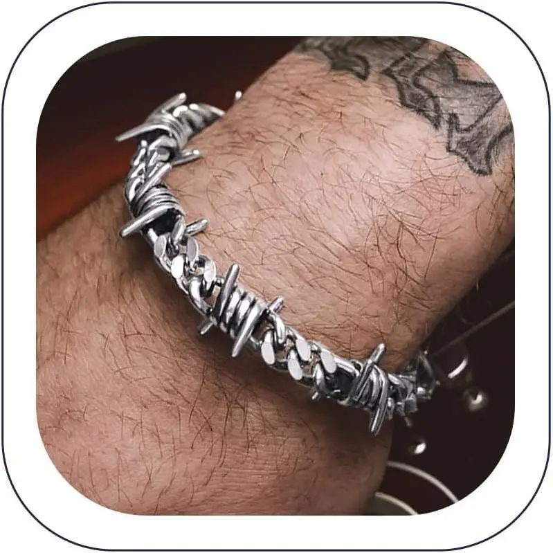 Bold Punk Stainless Steel Barbed Wire Chain Bracelet, Edgy Fierce Design, Waterproof & Tarnish Resistant, 5/7/9/12MM, Adjustable Length, Punk Street Style Wristlet for Men & WomenGift
