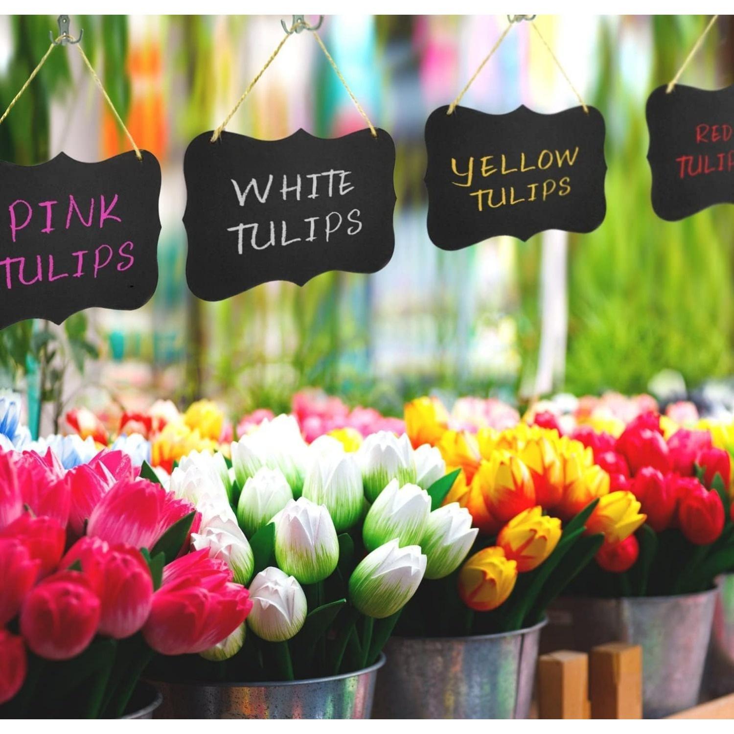 3pcs Double Sided Wooden Double Sided Hanging Chalkboard Signs, Vintage Erasable Message Board Sign with Hanging String for Wedding Kitchen Home Party Decoration Memo Message Sign