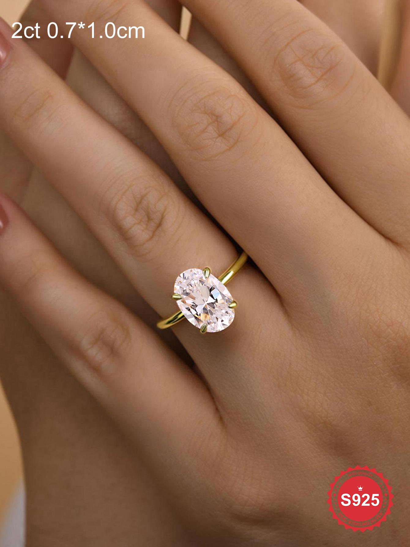 S925 Sterling Silver Fashionable Oval Shaped Artificial Zircon Ring, Elegant Jewelry for Women, Trendy All-match & Exquisite Jewelry for Birthday Gift