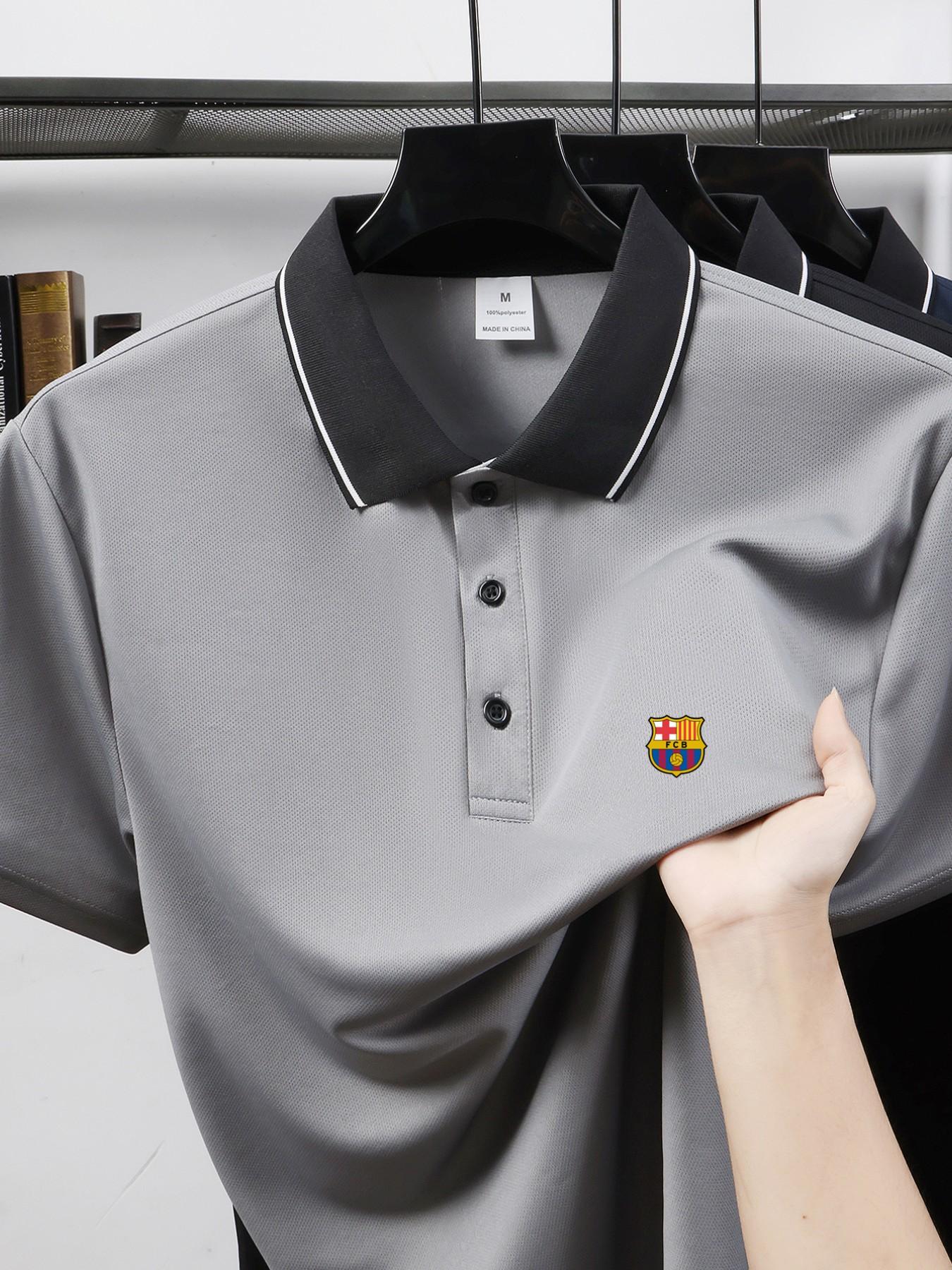 Men Women Summer Fashion Casual Outdoor Sports Fitted Short Sleeve Polo Shirt, Quick-Dry Breathable Easy Wash, Barcelona Football Team Logo Print