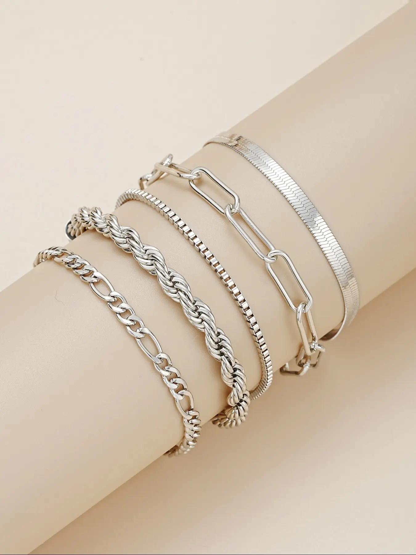 Women's Twist Herringbone Chain Stack Bracelet, Classic Jewelry for Gift, Female Fashion Accessories for Daily, Streetwear Bracelet Bundles, Stackable Bracelets