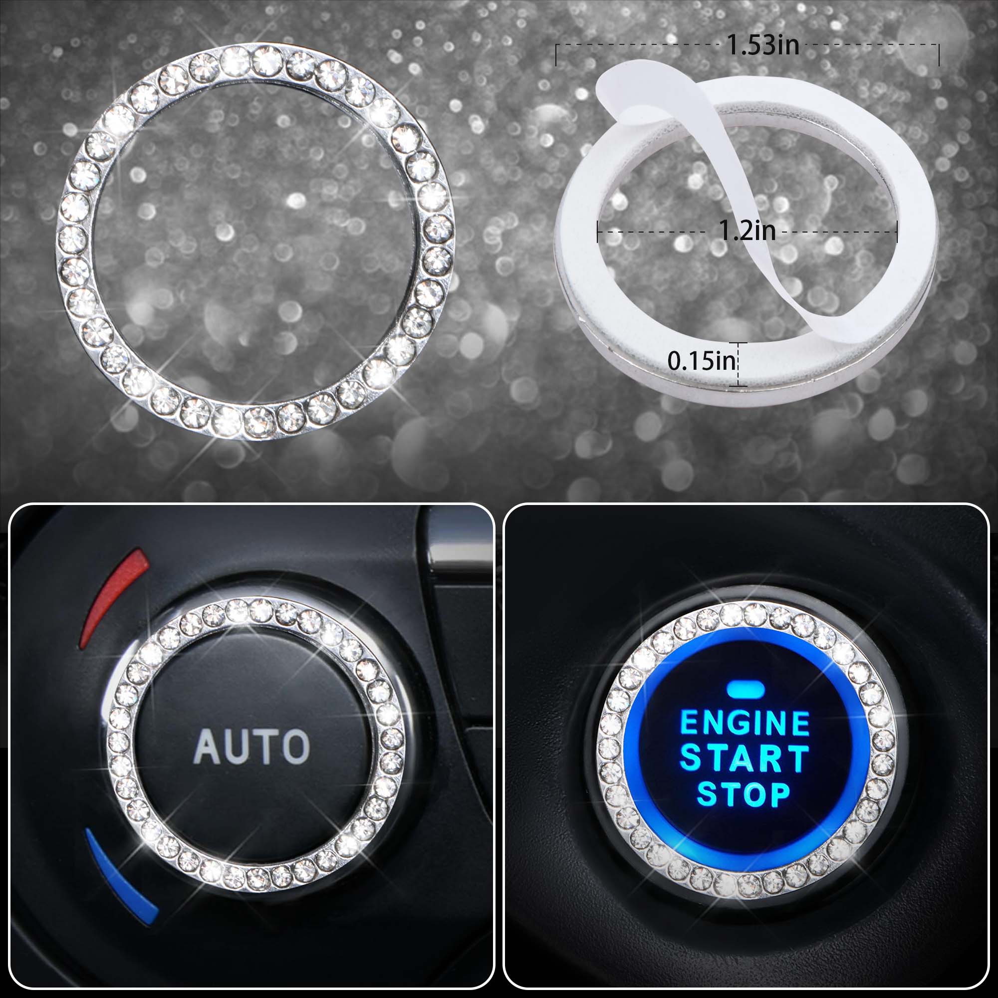 CAR PASS 7pcs Bling Car Accessories for Women,Sparkly Rhinestone Diamond Steering Wheel Cover,Belt Cushion,Glitter Shift Knob Cover,Cup Holder Coaster