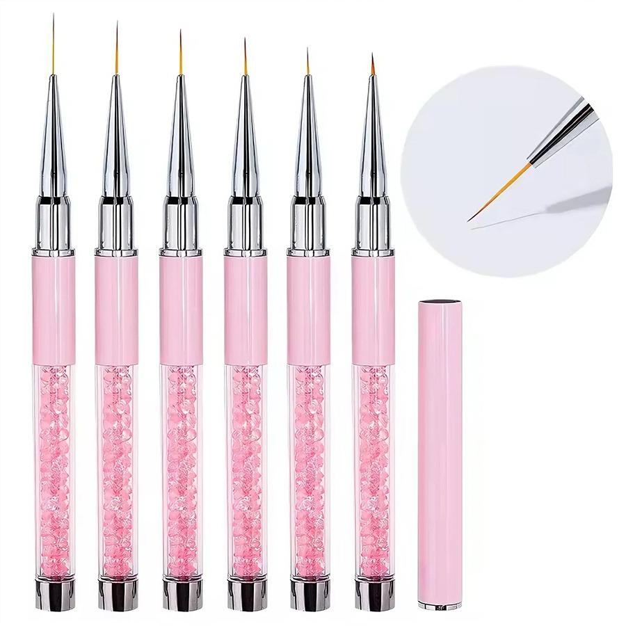 6-Piece Nail Art Line Pen Set, Acrylic Light Therapy Extension Brush, Grid Pen, 3D Design Painting Tool, Floral Drawing Pens