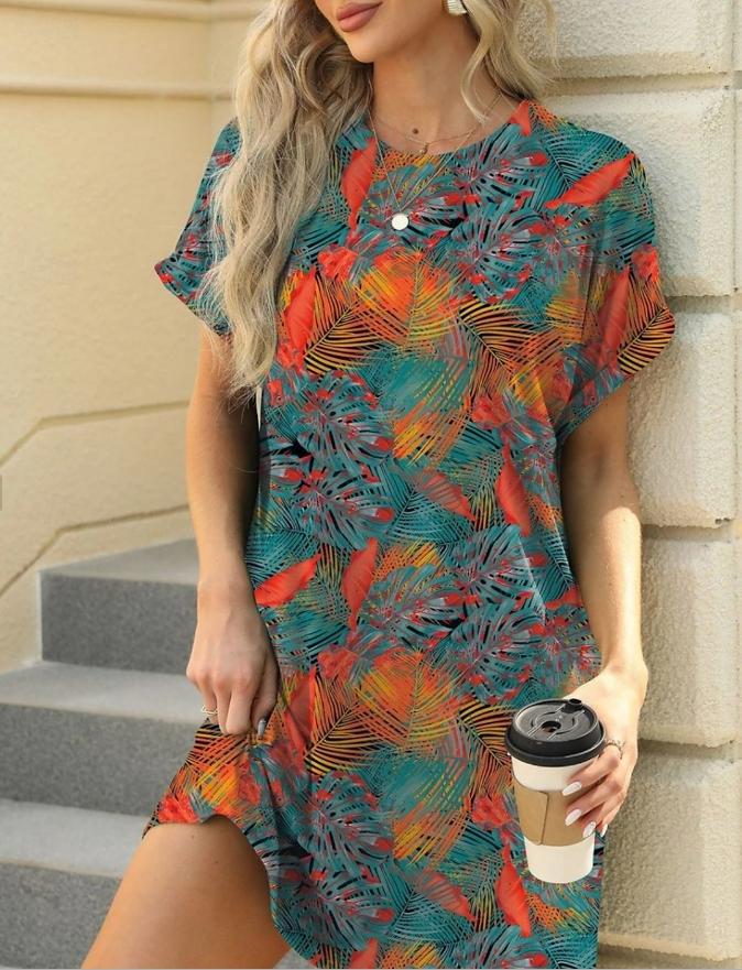 Fashion Print European Style Loose Casual Short Sleeve Plus Size Women's Dress, Comfortable Summer Wear, Stylish and Trendy Design