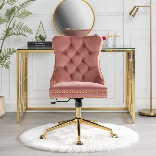 Bellemave Velvet Upholstered Tufted Button Office Chair with Golden Metal Base Adjustable Swivel Desk Chair Deep Seat Cushion Handcrafted Nailhead Trim