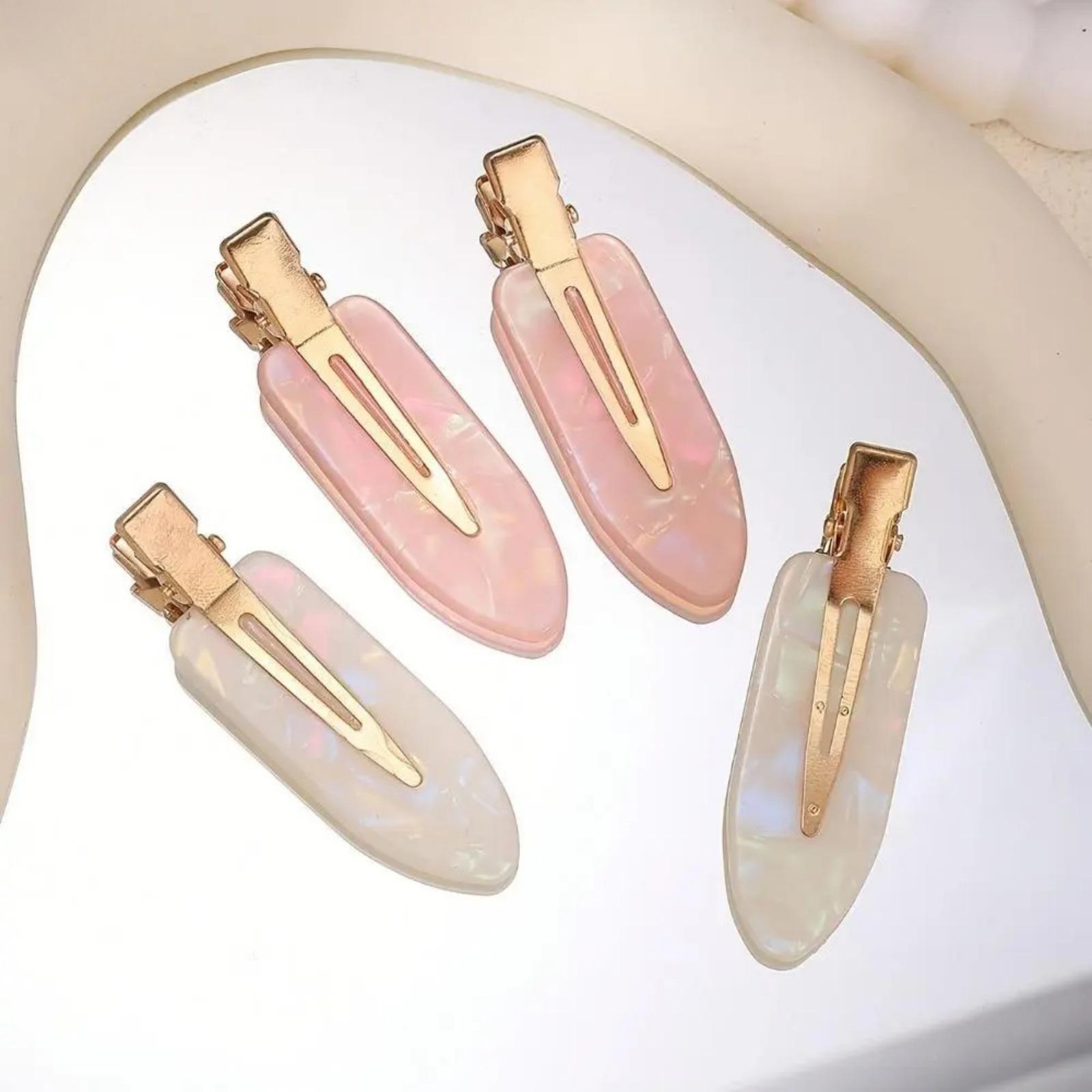 Women’s Flat Acetate Alligator Hair Clips Available In 4 Or 8 Pieces In Pink And White Shades, No-Crease Anti-Slip Hair Styling Accessory For Makeup Application, Salon Use And Daily Hairstyle Arrangement