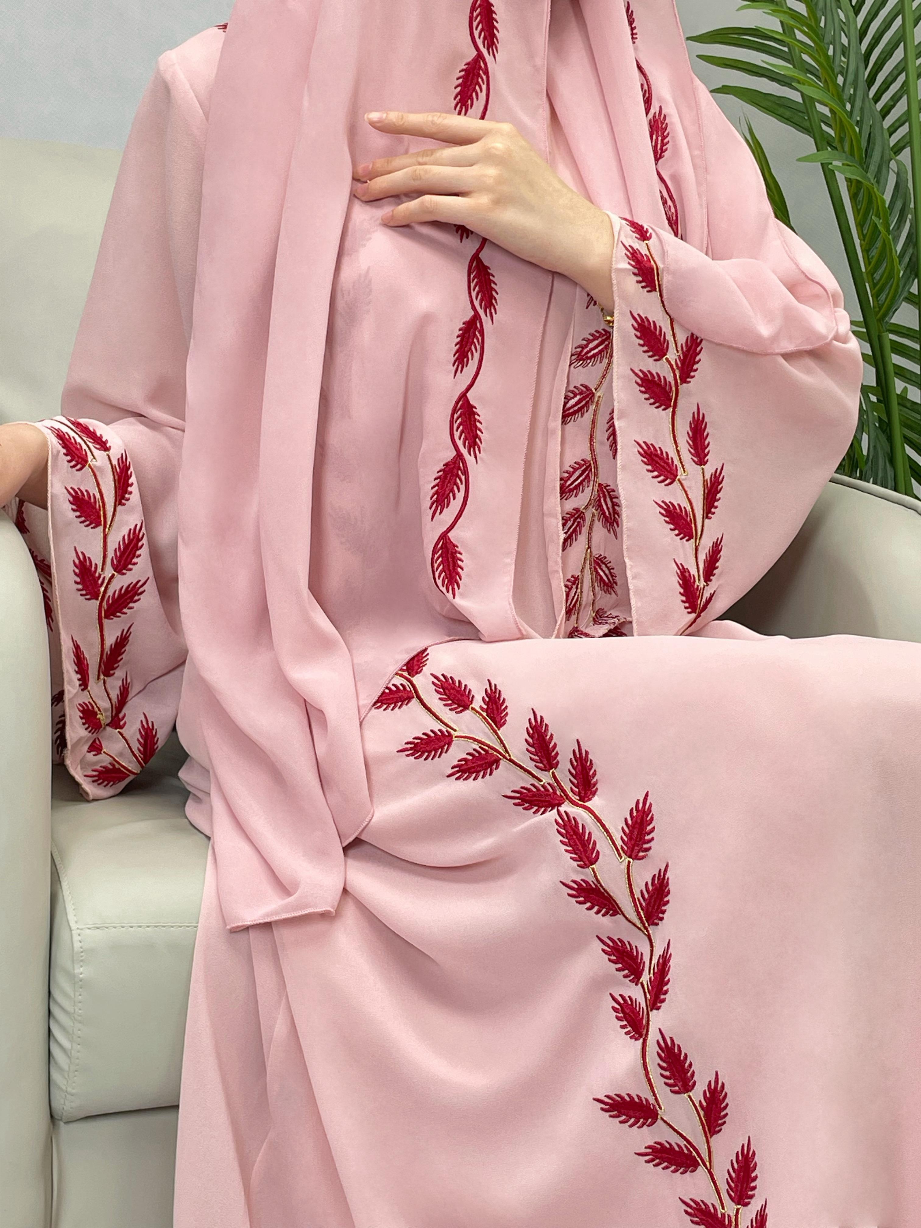CL14 Unique and exquisite embroidery design abaya, chiffon abaya, two piece set, summer abaya,Muslim robe Modesty Maxi Formal Women Chic Beige【Fashionweek】