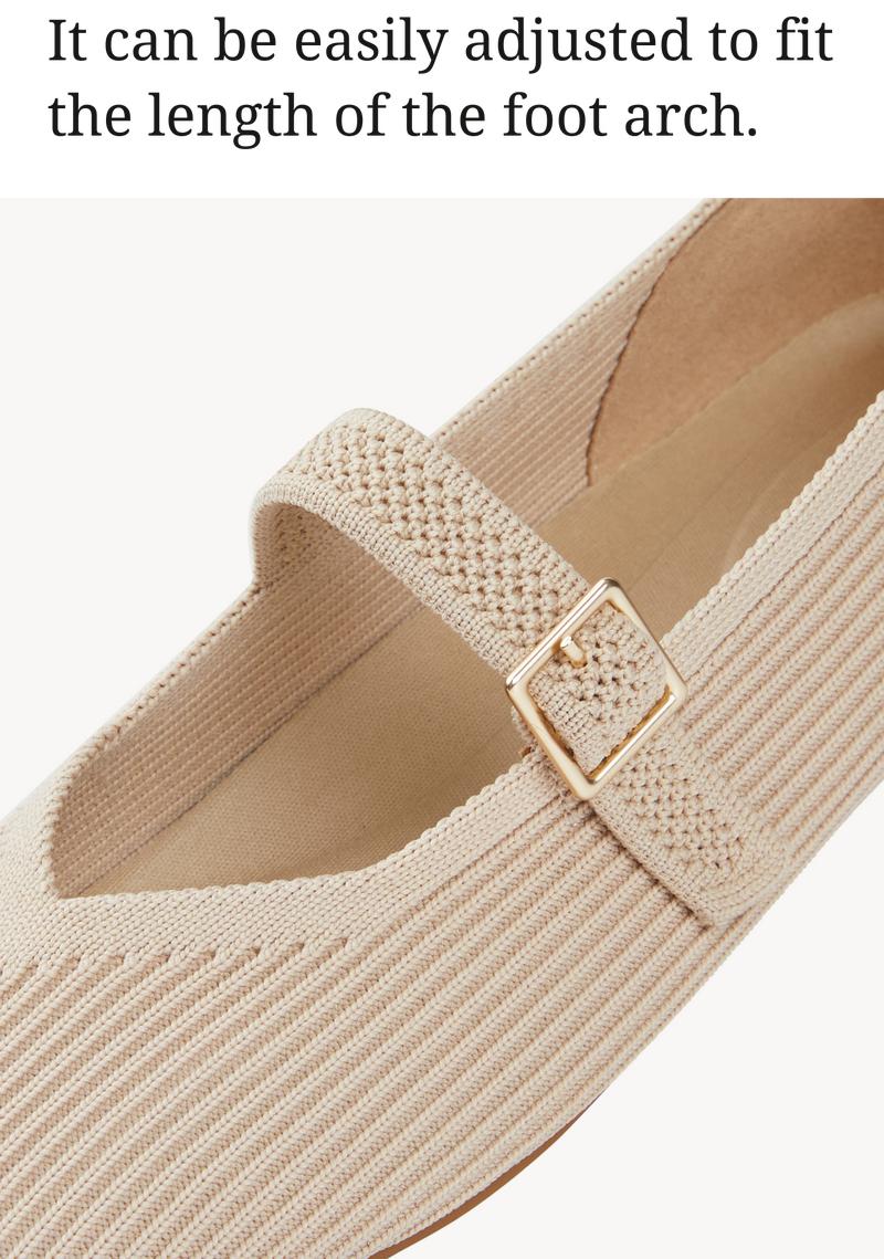 VIVAIA Women's Square-Toe Knit Mary Janes Ballet Flats,Adjustable Strap With Herbal Arch Support Insole,Machine Washable / Blister-Free Heel / Foldable & Lightweight Retro Chic (Margot Mary Janes) Free Shoe Charm Designated Color Until Sold Out Randomly