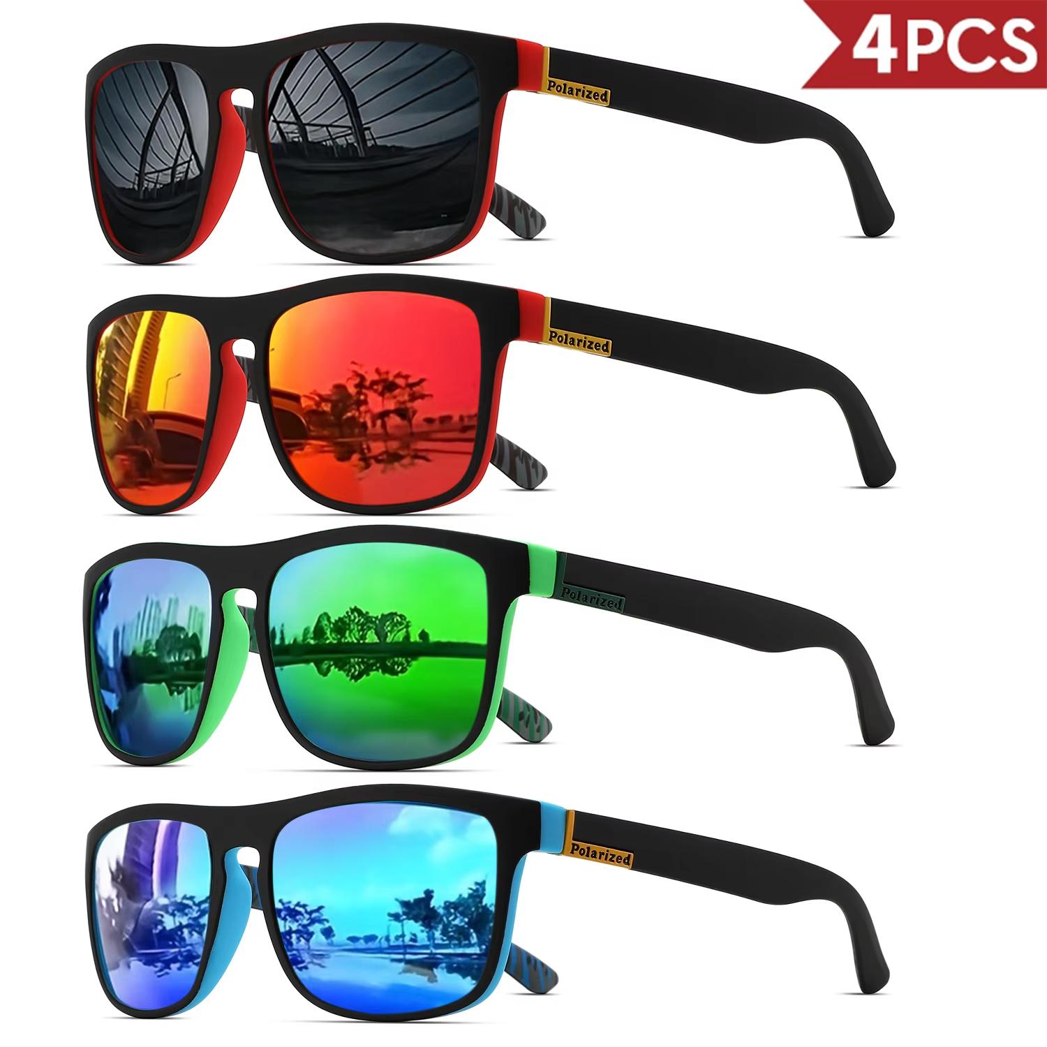 1-4PCS Unisex Classical Square Polarized Sports Sunglasses, Lightweight PC Frame, UV400 Protective Outdoor Eyewear for Driving, Biking, Fishing, Durable, Driving Outdoor Shades, Polycarbonate, Polarized Lens