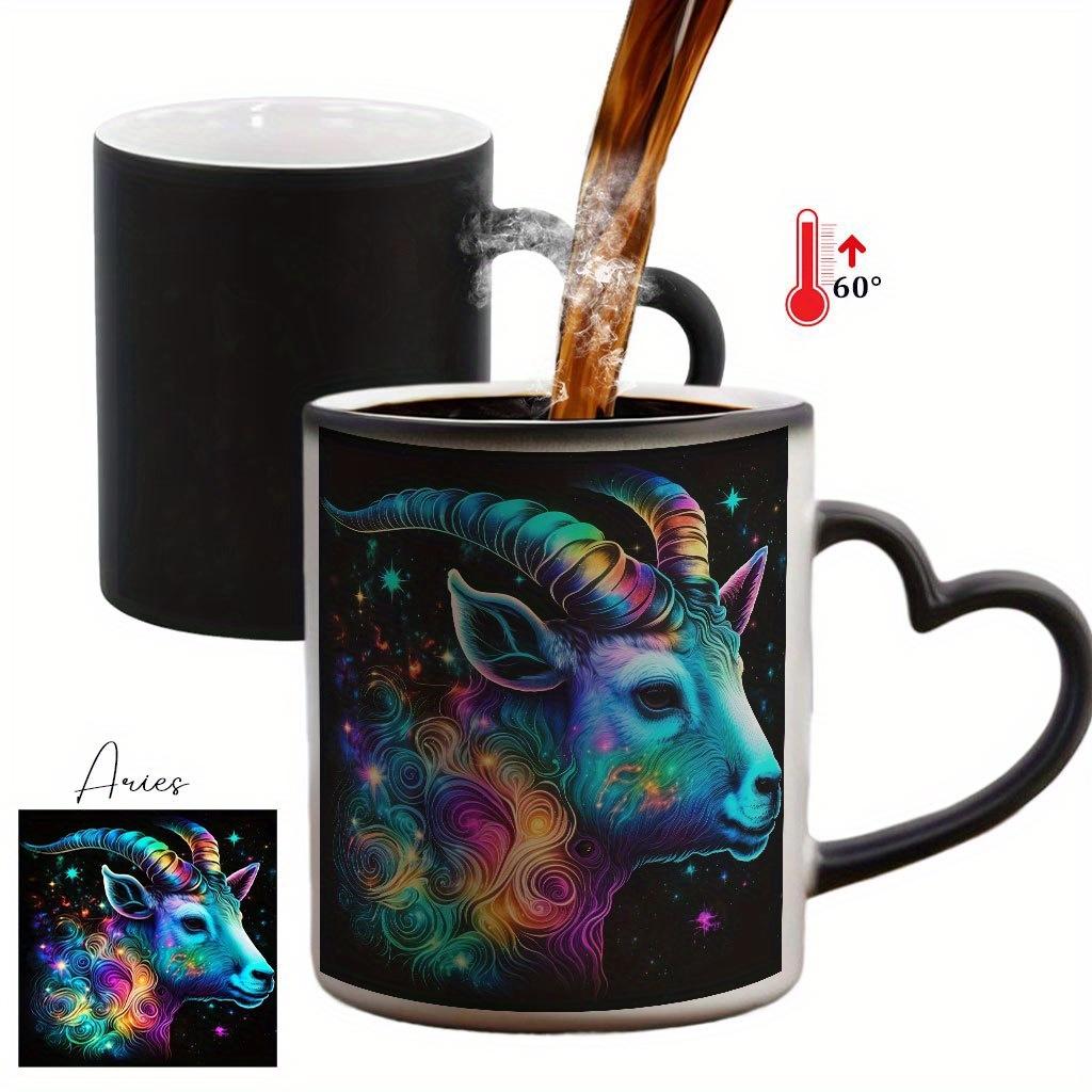 1pc Twelve Zodiac Signs Magic Color-Changing Mug with Heart-Shaped Handle & 12 Constellation Design - Temperature-Sensitive Cup, Coffee Mug, Coffee Mugs, Stylish Drinkware
