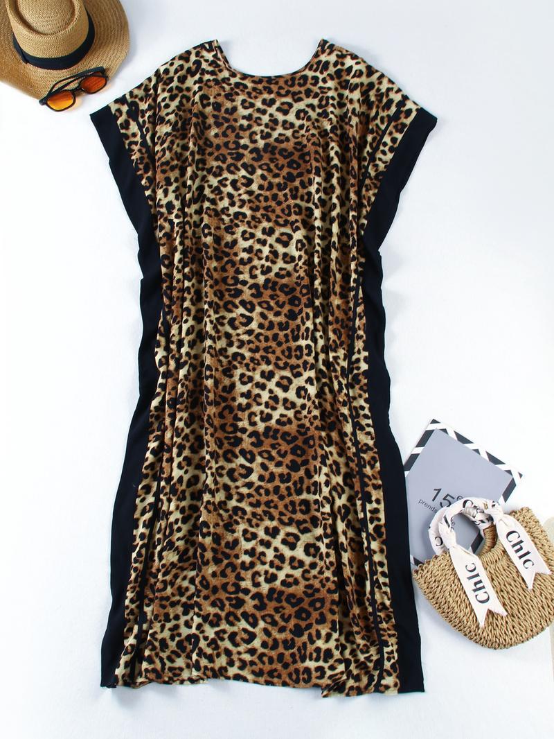Leopard-Print Soft Kaftan for Woman, Boho Casual Kaftan, Casual Fashion Beach Long Dress, Bohemian Cover-Up for Vacations, Parties and Daily Wear