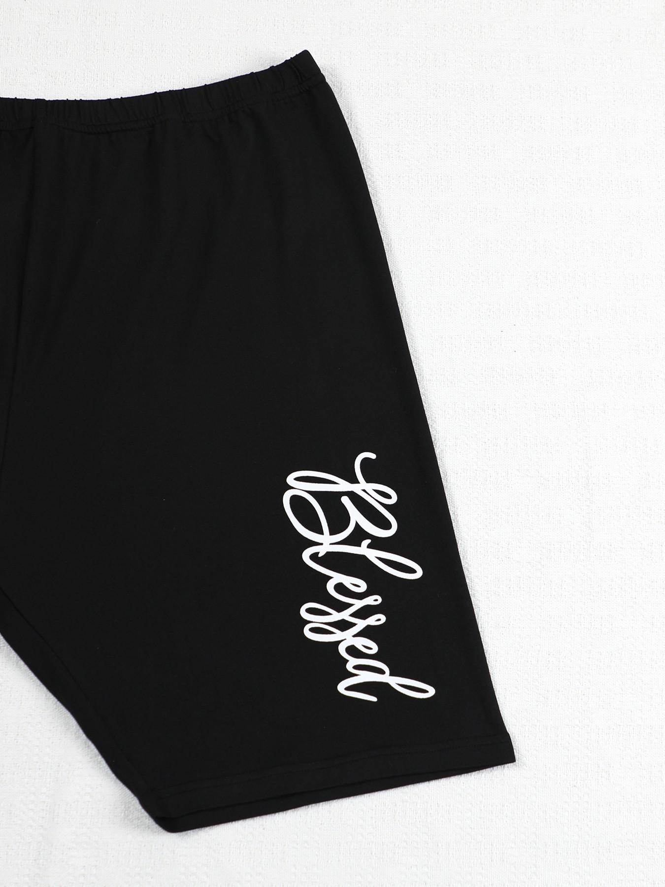 Summer Women's Sleepwear Set, Casual Round Neck Short Sleeve Letter Print Pajamas, Comfortable Home, Elegant Bike Pants