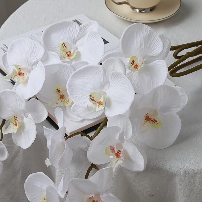 3 artificial butterfly orchids with simulated tactile flower heads and artificial stems, suitable for engagement/wedding bridal bouquets, Valentine's Day, Mother's Day, Easter, spring/summer indoor home garden decoration