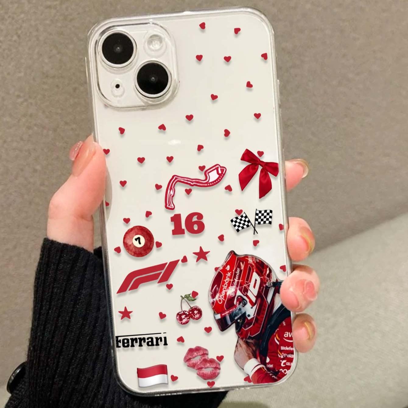 1pc Heart Racing Driver Pattern Tpu Transparent Phone Case, Compatible with Apple iPhone 11 12 13 14 15 Pro Max 16 Plus XR 17 Pro