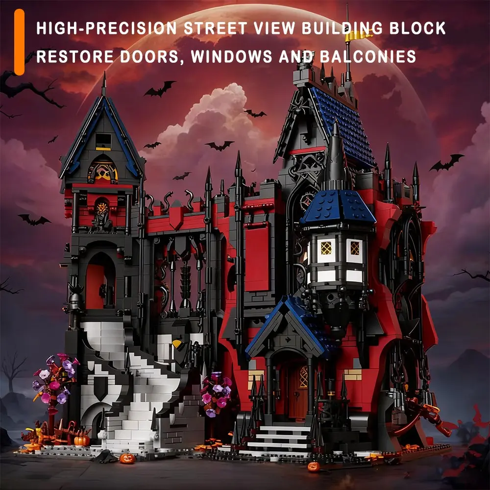 Vintage Gothic Vampire Castle Lego Model Kit, Creative Ghost Module Assembly Set, Elegant Brick Toy, Desktop Decoration, Ideal Christmas Gift