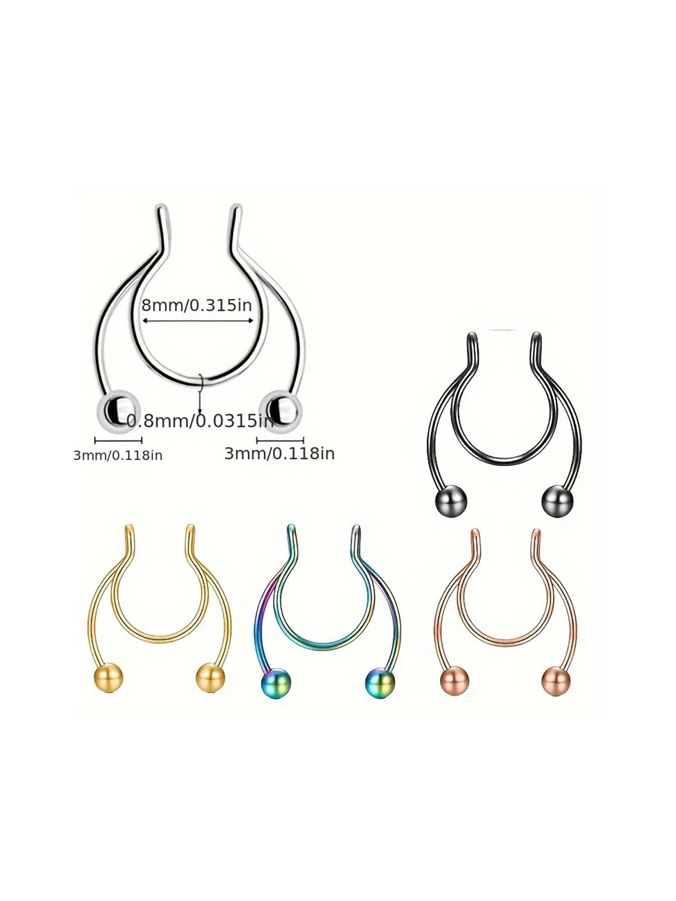 Horseshoe Fake Nose Ring Set, U-Shaped False Septum Rings, 316L Stainless Steel Non-Piercing Jewelry, Casual Style for All Seasons