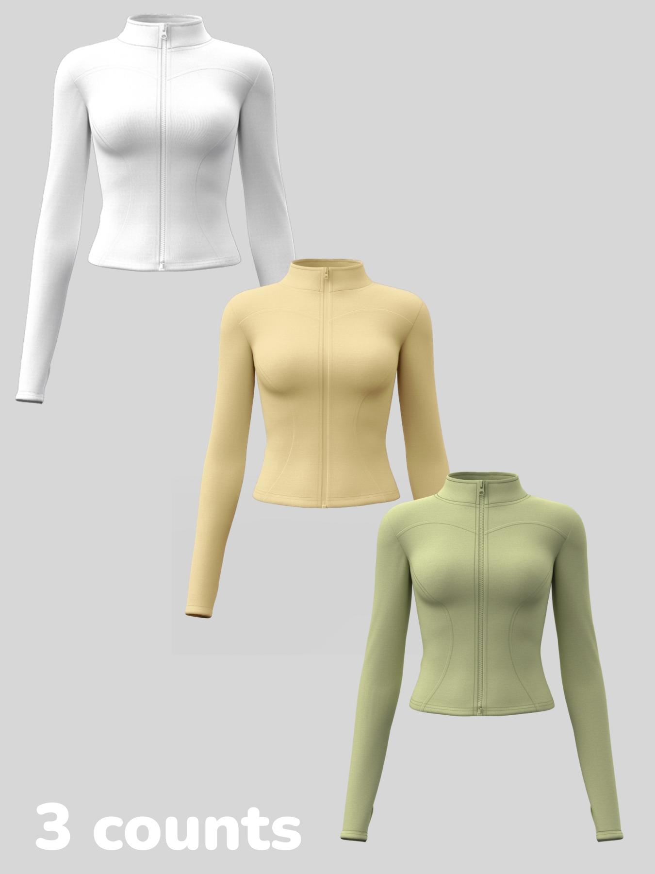 Women's Long Sleeve Yoga Jacket Set, Sports Outerwear, High Neck Zipper Closure, Quick-Dry Fitness Top, Tight-Fitting Sports Wear, Athletic Sports Clothing, 3 Piece Pack