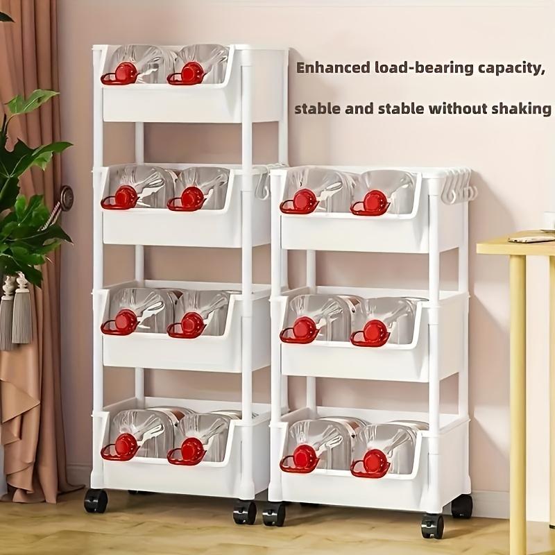 Multifunctional Multi-Layer Plastic Storage Cart with Wheels, Layered Shelf Organizer Bathroom Storage Rack for Bedroom Kitchen Bathroom Living Room