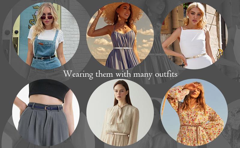 JASGOOD 4 Pack Skinny Women Leather Belt for Dresses Thin Waist Belt with Gold Buckle for Jeans Pants