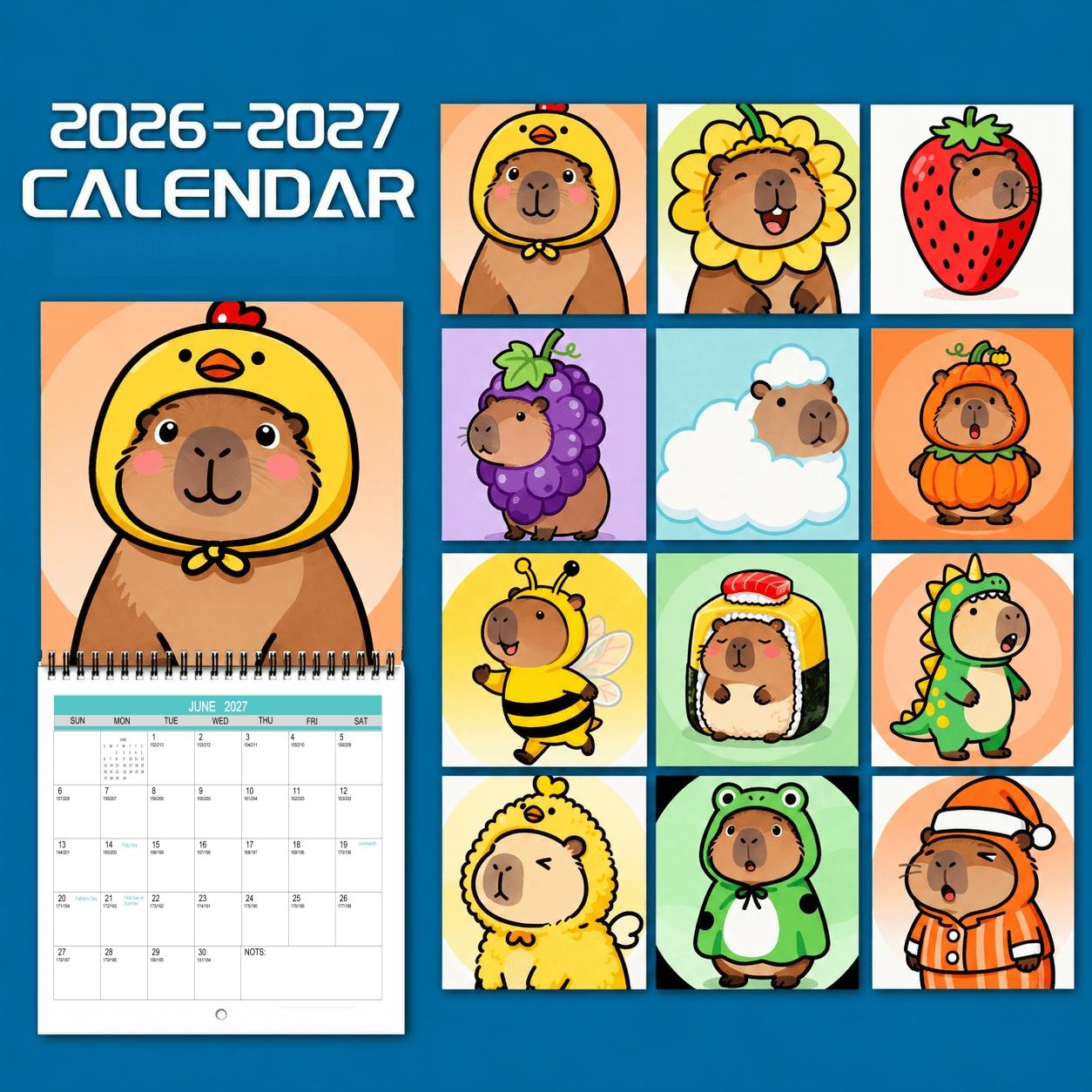 (18-month thick coated paper, spiral double-sided printing) Capybara Funny Wall Calendar 2026-2027 - 18-month daily tear-off desk calendar with hilarious jokes and quotes for office and home decor