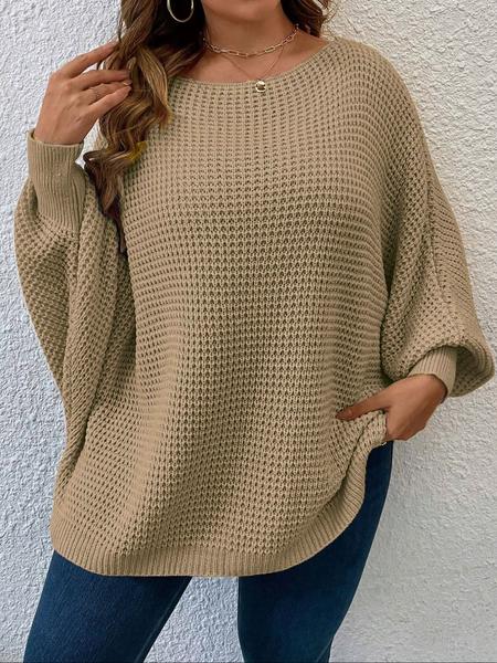Lune Plus Size Batwing Sleeve Pullover Sweater, Comfortable Warm Knitwear for Women, Fashionable Winter Trendy Sweater