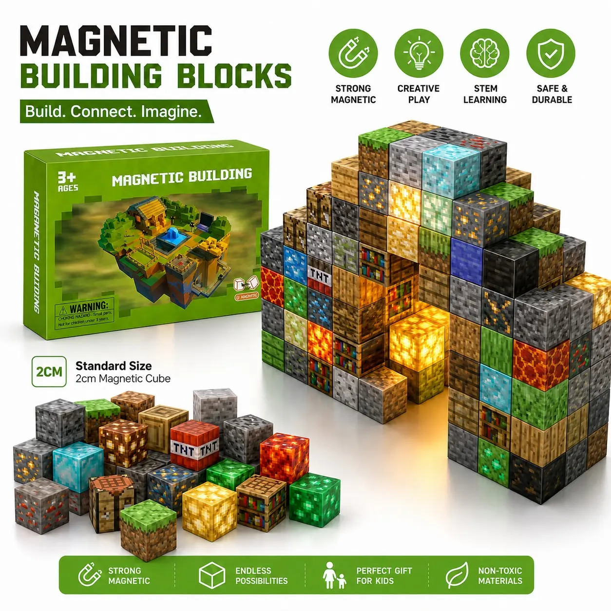 New Large Glowing Magnetic Building Blocks Set, Night Light, Bright LED, Random Pixel Blocks, Kids Stem Toy, Educational Puzzle Kit