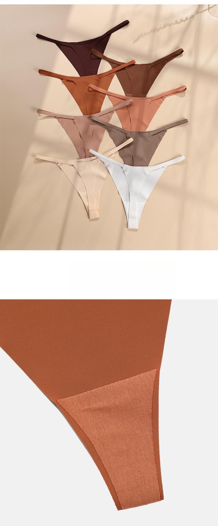 Women's Seamless Ice Silk Low Waist T-Back Panties (8pcs) - Casual Multi-Size Solid Intimate Underwear with Delicate Waistband, Cotton Gusset for Sports & Outdoor Activities