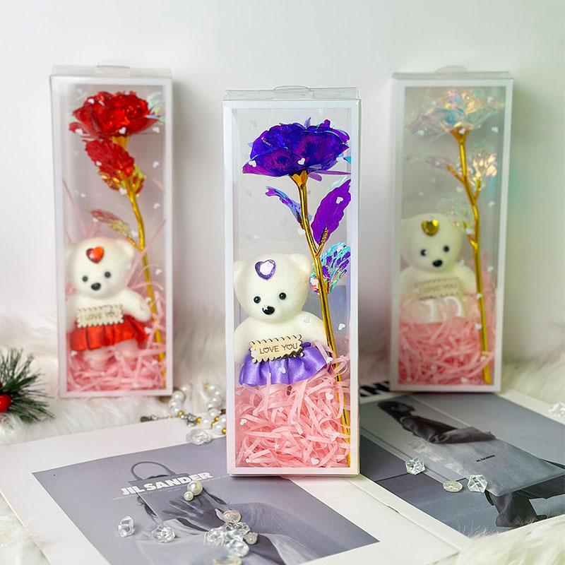 Artificial Flower with Gift Box, 1 Count Cute Bear-Design Flower, Decorative Flower for Home, Party, Wedding and Anniversary