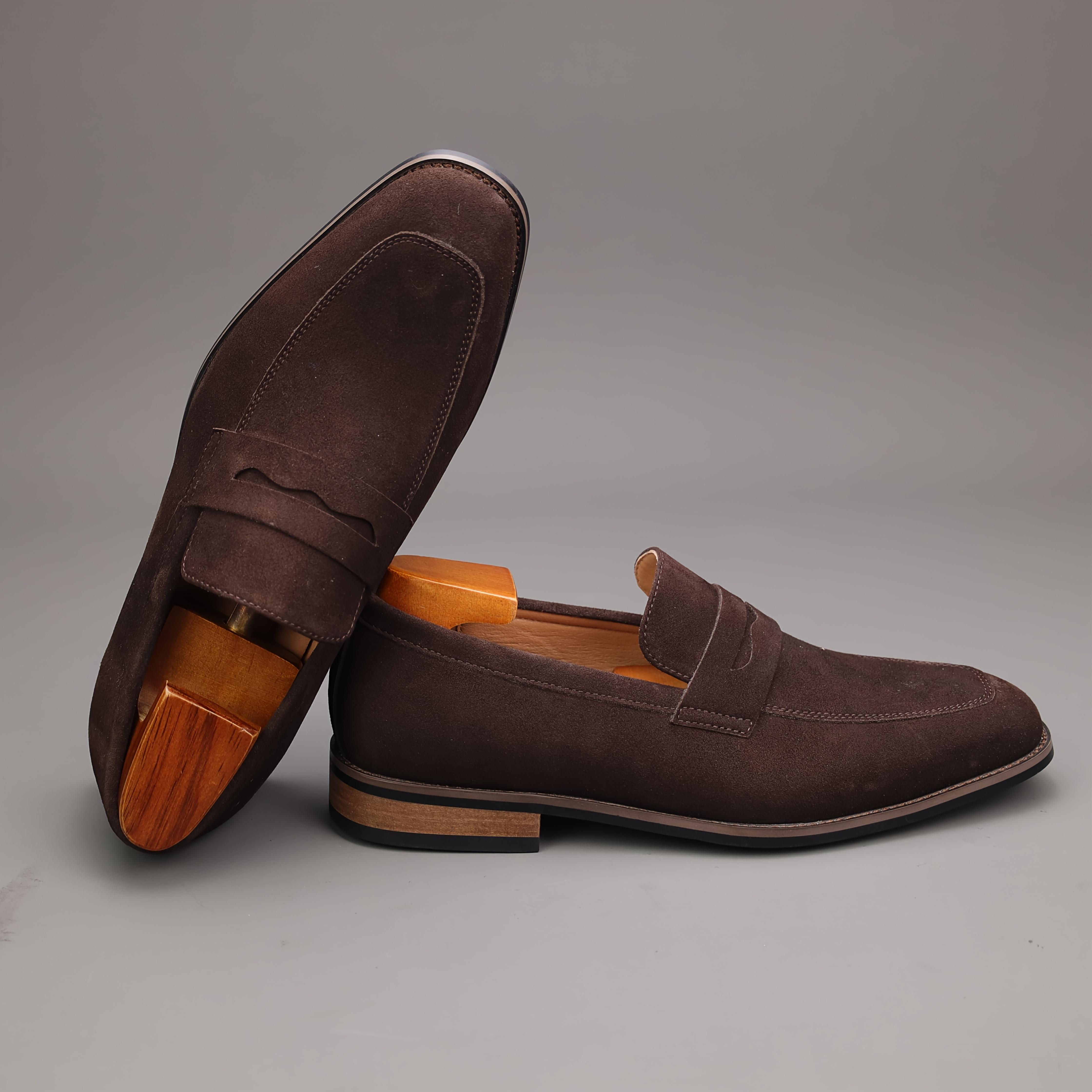 Men's Top Grain Cow Upper Slip On Penny Loafer Shoes, Elegant Comfy Non Slip Rubber Sole Dress Shoes, Men's Footwear,Real Shoes,size7-14