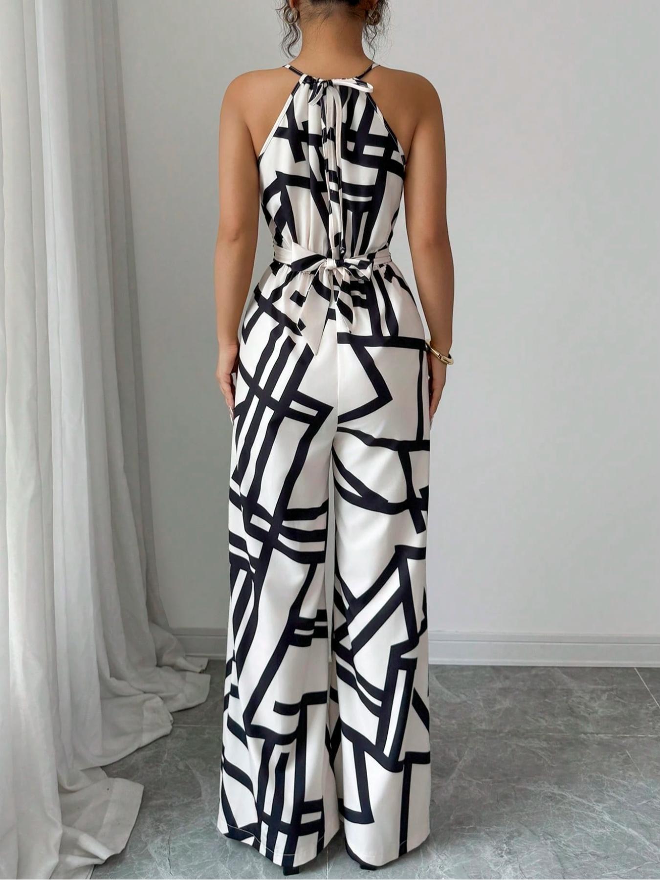 Women's Floral Print Woven Elegant Waist Cinched Casual Jumpsuit, All-Season Daily Wear, Sleeveless Strap Design with Outerwear Option