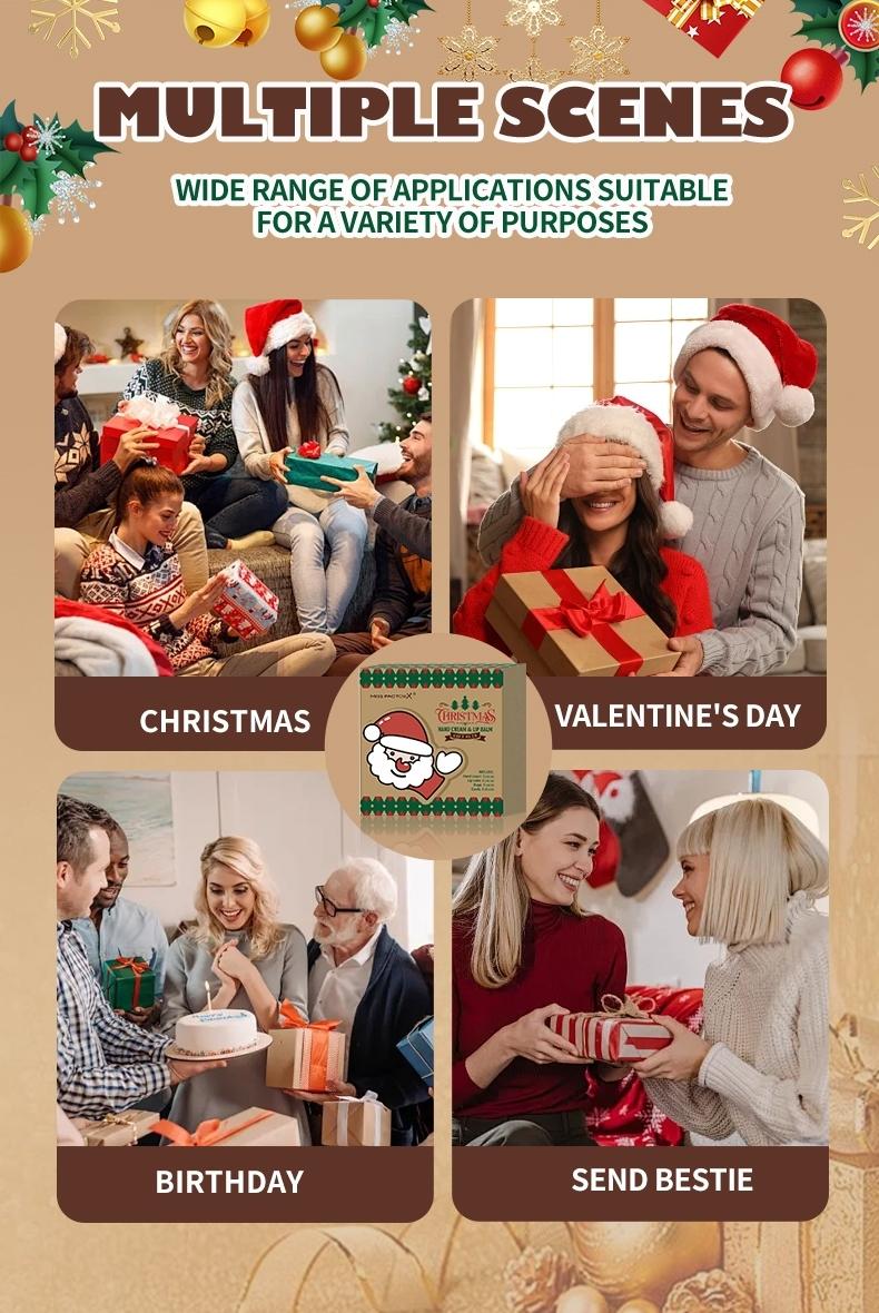 Christmas Gift Set, Hand Cream & Lip Balm, 6 Scents, Moisturizing, Includes Holiday Cards & Bags, Wedding Thank You Gifts, Valentine's Day