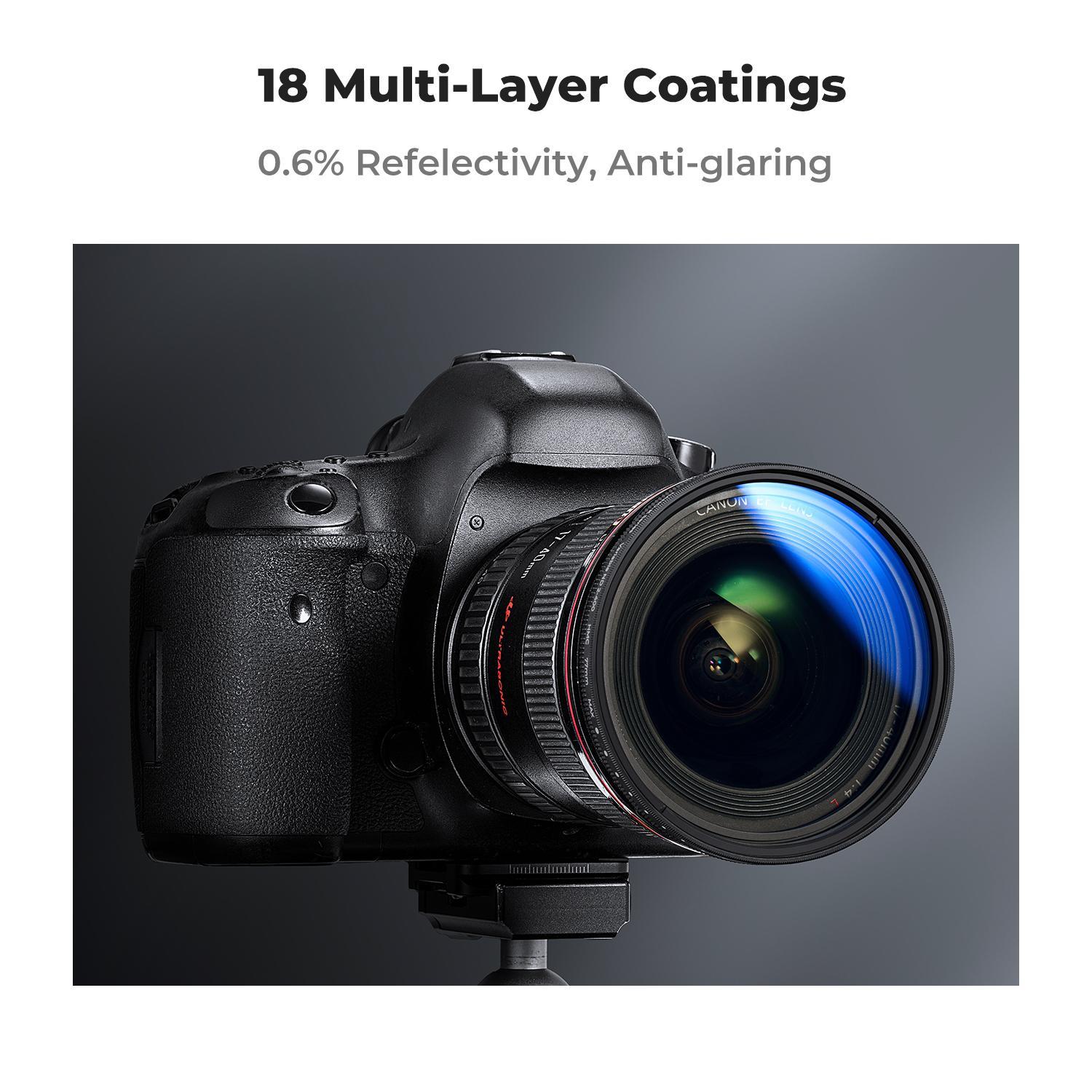 【K&F CONCEPT】  ND2-ND400 Variable ND Camera Lens Filter (1-9 Stops) + Filter Cap + Cleaning Cloth 18 Multi-Layer Coatings Adjustable Neutral Density Ultra Slim Lens Filter (K-Series)