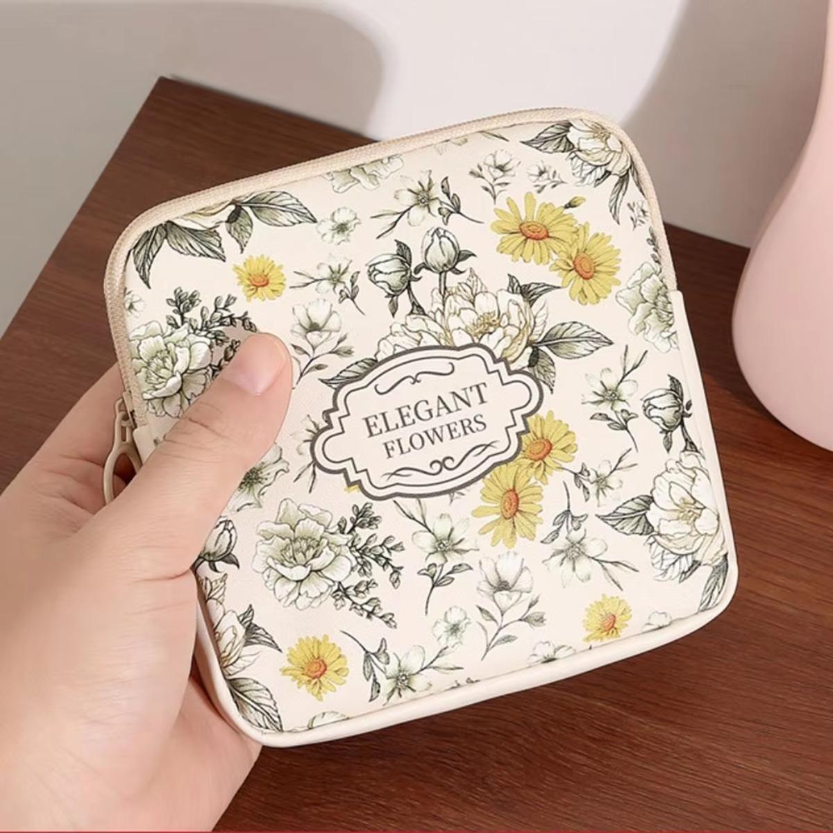 Creative PVC Sanitary Pads Bag Large Capacity Multipurpose Cosmetic Bag Coin Purse Mini Data Cables Organizer, Chic, Zipper, Compact, Organized, Casual, Multi-Use, Storage Bag